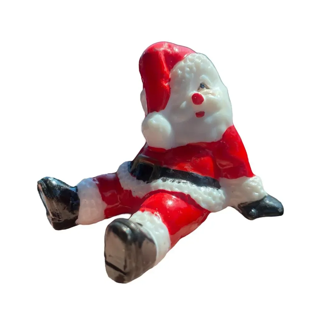 Vintage Hard Plastic Santa Sitting Christmas Ornament Made in Hong Kong 2.5